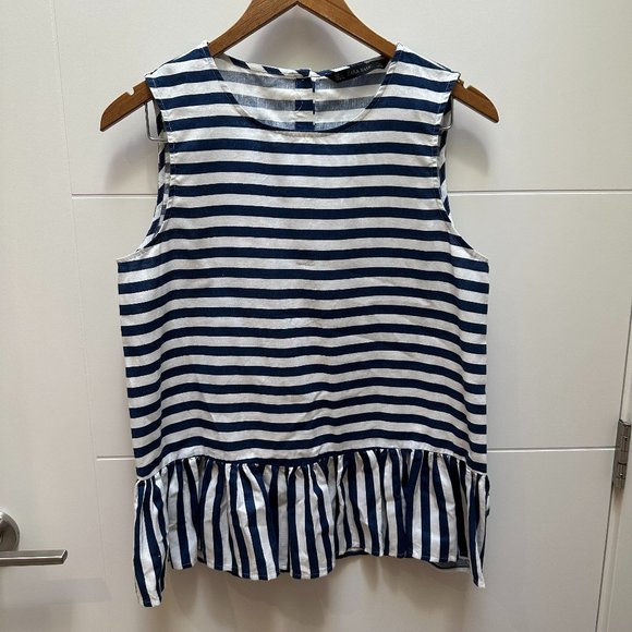 Zara Blue & White Stripe Peplum Tank - Picture 1 of 3
